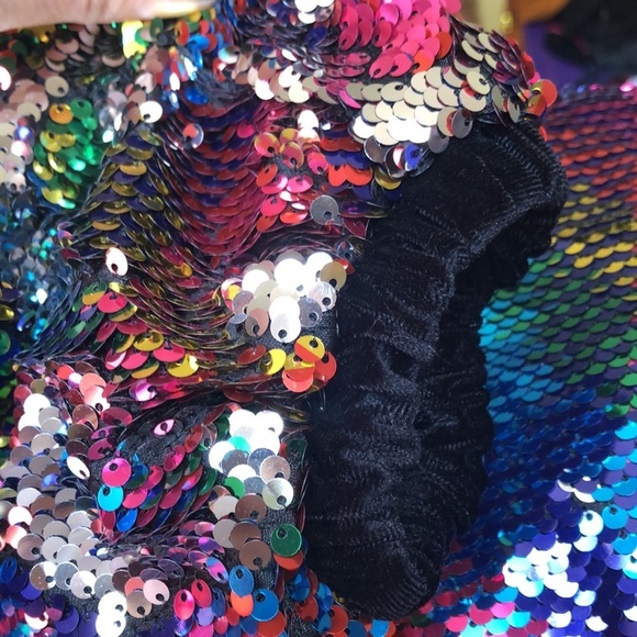 Zara girls rainbow/sliver sequence dress w/lantern sleeves & belt size 13/14 - Picture 9 of 11